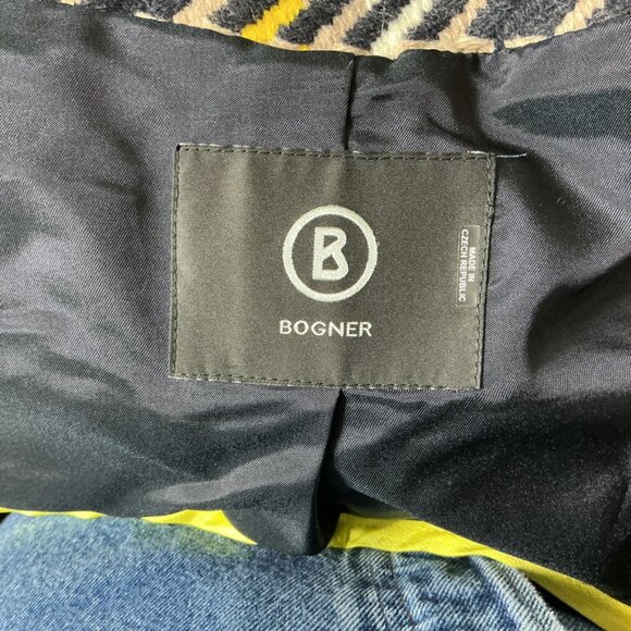 Bogner Black, Yellow, Tan Check Kerri-D Wool Blend Removable Hooded Coat M - Picture 6 of 10